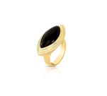 Anel navete com pedra negra banhado a ouro - 2,7 cm x 1,5 cm