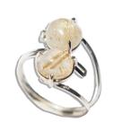 Anel Nlux 2 Pedras Disco Rutilo 8mm Prata 950 aro Ajustável