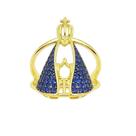 Anel Nossa Senhora Aparecida Zircônia Azul Banhado a Ouro
