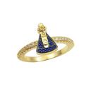 Anel Nossa Senhora Aparecida Zircônia Azul e Cristal Banhado a Ouro