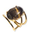 Anel Olho de Tigre Cabochão Oval Pequeno Dourado