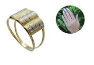 Anel Ondulado Bicolor Ouro 18k 750 Fosco Escovado Aro 18