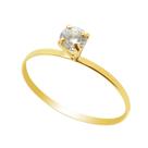 Anel Ouro 18k Solitário com Zircônia Branca 4 mm