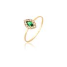 Anel Ouro Feminino Chuveiro Pedra Navete Verde 18k As511