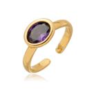 Anel Oval banhado a ouro com zircônia ametista