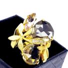 Anel Pedra Cristal E Ramos Cravejados De Zirconias Banho De Ouro 18k 1417