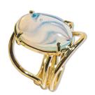 Anel Pedra da Lua Opalina Cabochão Oval Pequeno Dourado - Pacote com 5 Unidades