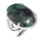 Anel Pedra Esmeralda Cabochão Oval Prata 950 Aro Ajustável Anel Pedra Esmeralda Cabochão Oval Prata 950 Aro Ajustável