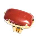 Anel Pedra Jaspe Vermelho Natural Retangular Dourado