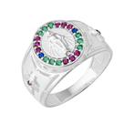Anel Prata Oval 12mm N. Sra. das Graças com Zircônias