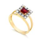 Anel Quadrado Zirconias Cristal Rubi Folheado Ouro Zircônia