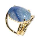 Anel Quartzo Azul Cabochão Oval Pequeno Dourado
