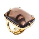 Anel Quartzo Fume Cabochão Retangular Dourado Aro Ajustavel