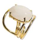 Anel Quartzo Leitoso Cabochão Oval Pequeno Dourado Ajustável - Pacote com 3 Unidades