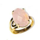 Anel Quartzo Rosa Cabochão Facetado na Garra Dourado