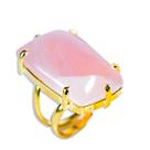 Anel Quartzo Rosa Retangular Aro Ajustável Dourado Anel Quartzo Rosa Retangular Aro Ajustável Dourado