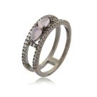 Anel Quartzo Rosa Zircônias Duas Gotinhas