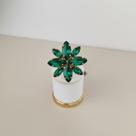 Anel regulavel tulipa banho dourado esmeralda