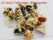Anel Retangular Cabochão de Pedra Natural Mista Dourado Aro Ajustável - Pacote com 10 Peças
