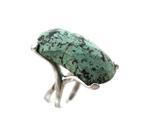 Anel Retangular Pedra Preciosa Dois Aros Prata 925 Turquesa