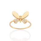 Anel rommanel banhado ouro 18k borboleta feminino cravejado pedra zircônias 513481
