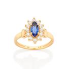 Anel rommanel banhado ouro 18k feminino formatura cristal navete azul e pedra zircônias 513286