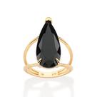 Anel rommanel banhado ouro 3x 24k 18k e 22k feminino grande pedra cristal preto gota 513499