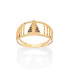 Anel rommanel feminino banhado ouro 18k nossa senhora aparecida religioso cravejado pedra zirconia azul 513514