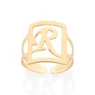 Anel Rommanel Grande Maxi Ajustável Retangular Letra 513298