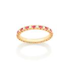 Anel rommanel meia aliança aparador banhado ouro 18k feminino cravejado pedra zircônias rosa 512967