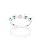 Anel rommanel prata 925 feminino fino cravejado pedra zircônia colorido 810306 Anel rommanel prata 925 feminino fino cravejado pedra zircônia colorido 810306