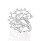 Anel rommanel prata 925 feminino grande maxi meia flor lótus pedra zircônia 810313