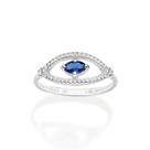 Anel rommanel prata 925 feminino olho grego cravejado pedra zircônias azul oval 810329