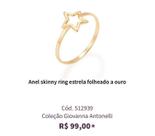 Anel skinny ring estrela folheado a ouro