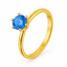 Anel Solitário 2mm Ouro 18k Pedra Azul Zircônia Tungstênio Tradicional Anatômico