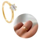 Anel solitário alto noivado 4mm banhado a ouro 18k zircônia