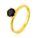 Anel Solitário Banhado Ouro 18k 2mm Pedra Preta Zircônia Casal Noivados Luxo