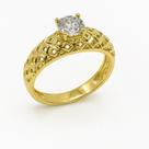 Anel Solitário Elaborado com Detalhes Vazados Banhado a Ouro Anel Solitário Elaborado com Detalhes Vazados Banhado a Ouro