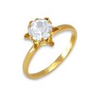 Anel Solitário Flor Zircônia Cristal Banhado a Ouro 18K Anel Solitário Flor Zircônia Cristal Banhado a Ouro 18K