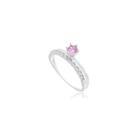 Anel Solitário Minimalista com Zirconia Rosa Prata 925
