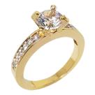 Anel Solitário Noivado Feminino Banhado Ouro 18k Zirconia Luxo