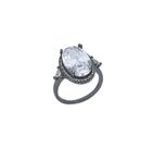 Anel solitário oval cristal banhado a ródio negro - zircônia 1,7 x 1cm