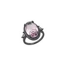 ANEL SOLITÁRIO OVAL KUNZITA BANHADO A RÓDIO NEGRO - Joia Elegante