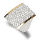 Anel Solitário Prata 925 Feminino Filete de Ouro e Zircônias Anel Solitário Prata 925 Feminino Filete de Ouro e Zircônias