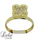 Anel trevo cravejado 1mm ouro 10k