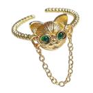 Anel Unissex Gatinho de Óculos com Correntinha (Estilo e Diversão) - Ajustável e em Aço Inox (1 Und)