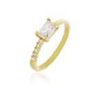 Anel Zircônia Retangular - Banho Ouro 18K