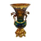 Ânfora Cristal Azul Lapidado Âmbar Alças e Base Bronze Luxo
