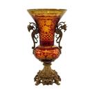 Ânfora Cristal Vinho Lapidado Âmbar Alças e Base Bronze Luxo