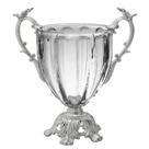 Ânfora Vaso Cristal Translucido Alça Base Metal Prata Luxo